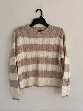 Urban Heritage Beige Cream Striped Cable Knit Sweater Size M